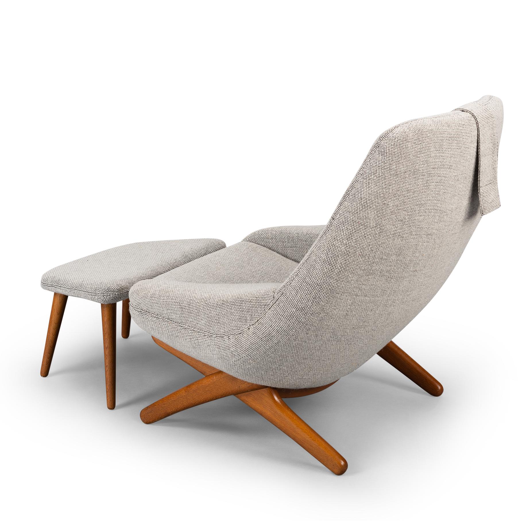 Mid-Century Modern Danish ML-91 Reupholstered Lounge Chair with Ottoman by Illum Wikkelsø, 1960s