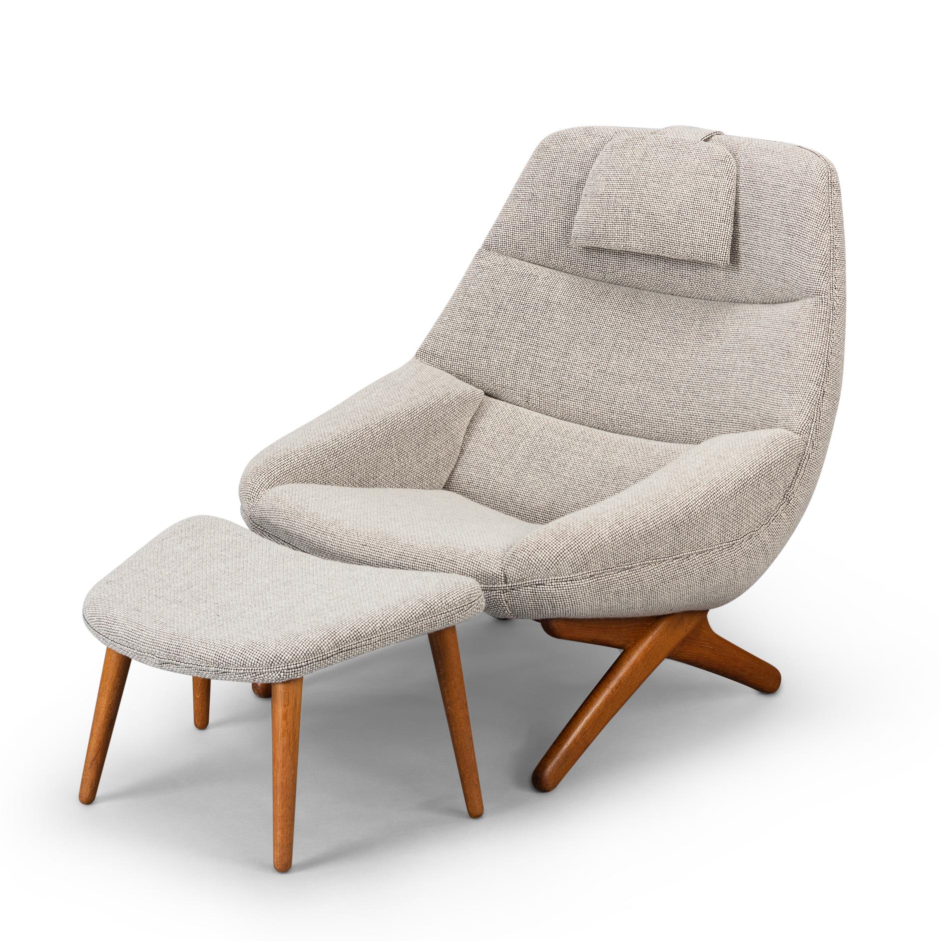 Wool Danish ML-91 Reupholstered Lounge Chair with Ottoman by Illum Wikkelsø, 1960s