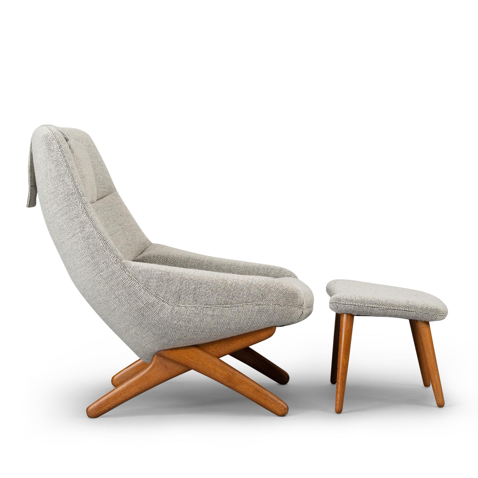 Danish ML-91 Reupholstered Lounge Chair with Ottoman by Illum Wikkelsø, 1960s 1