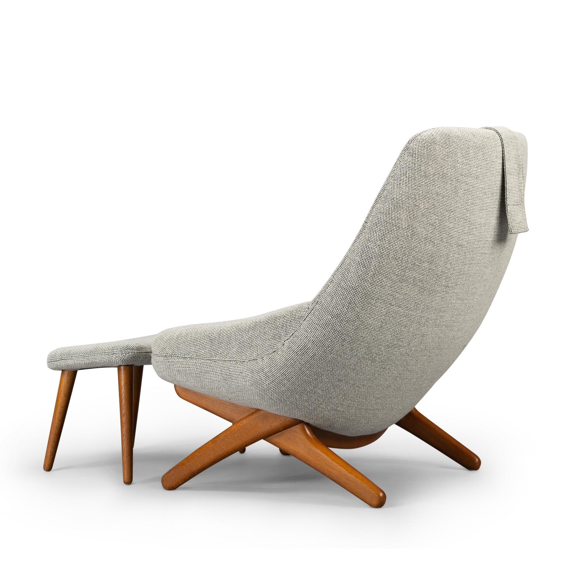 Danish ML-91 Reupholstered Lounge Chair with Ottoman by Illum Wikkelsø, 1960s 3