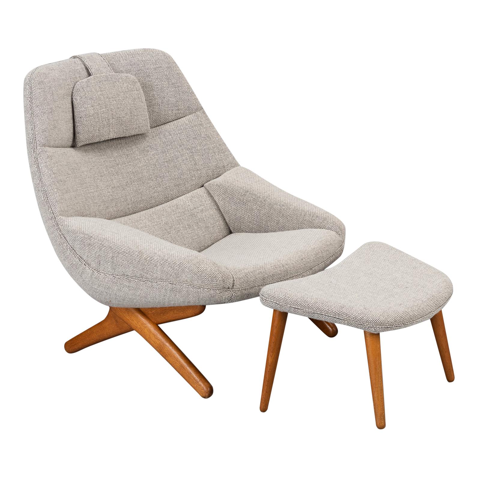 Danish ML-91 Reupholstered Lounge Chair with Ottoman by Illum Wikkelsø, 1960s
