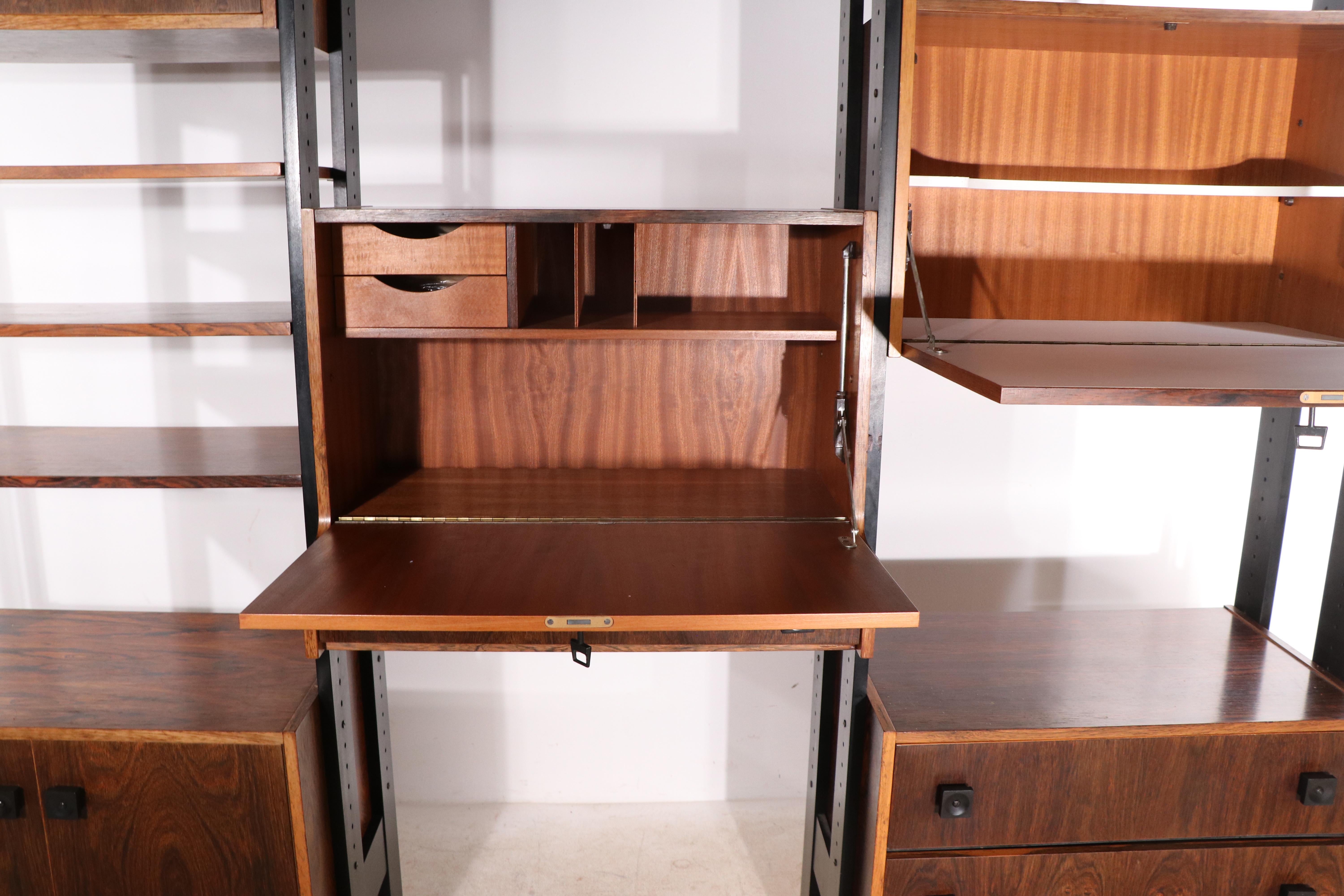 Scandinavian Modern Danish Mod Century Freestanding Wall Unit in Rosewood After Cado Ca 1950/1960's