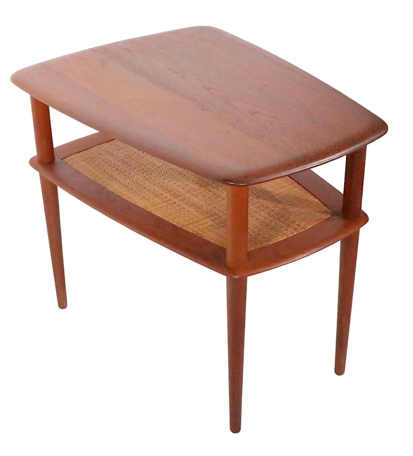 Cane Danish Mod Century Two Tier End Table by Peter Hvidt & Oral Molgaard, Nielsen  For Sale