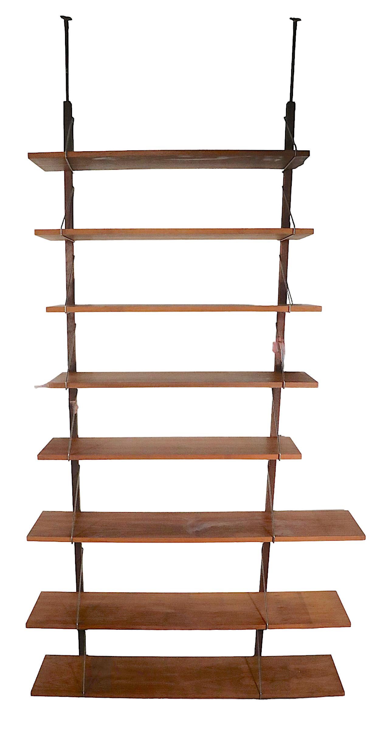Wood Danish Mid Century Wall Unit with 8 Shelves, circa 1950 - 1960s For Sale