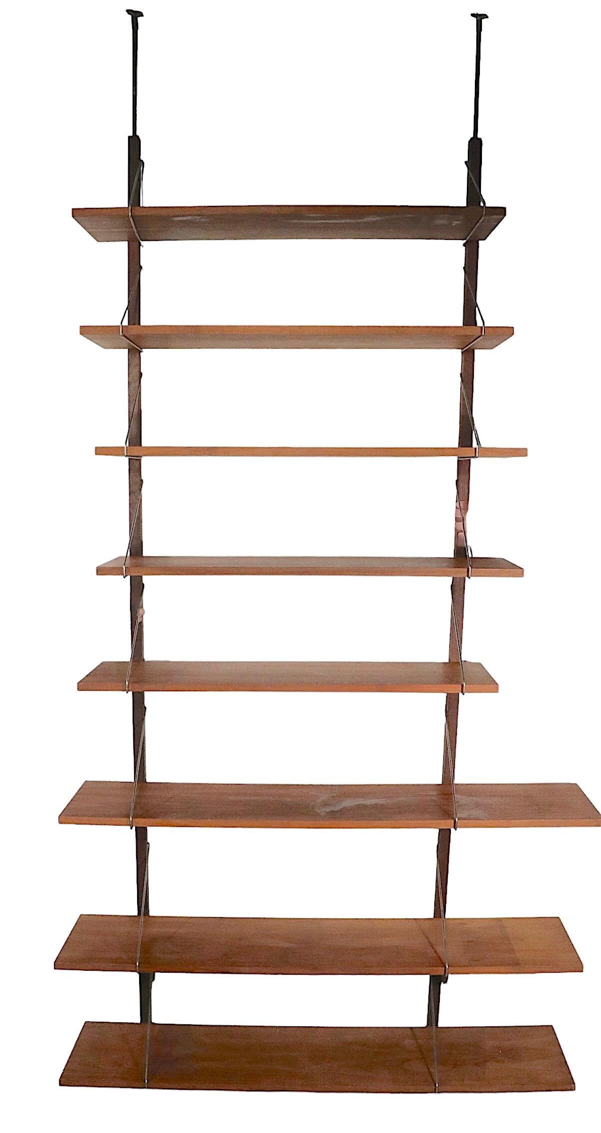 Metal Danish Mid Century Wall Unit with 8 Shelves, circa 1950 - 1960s For Sale