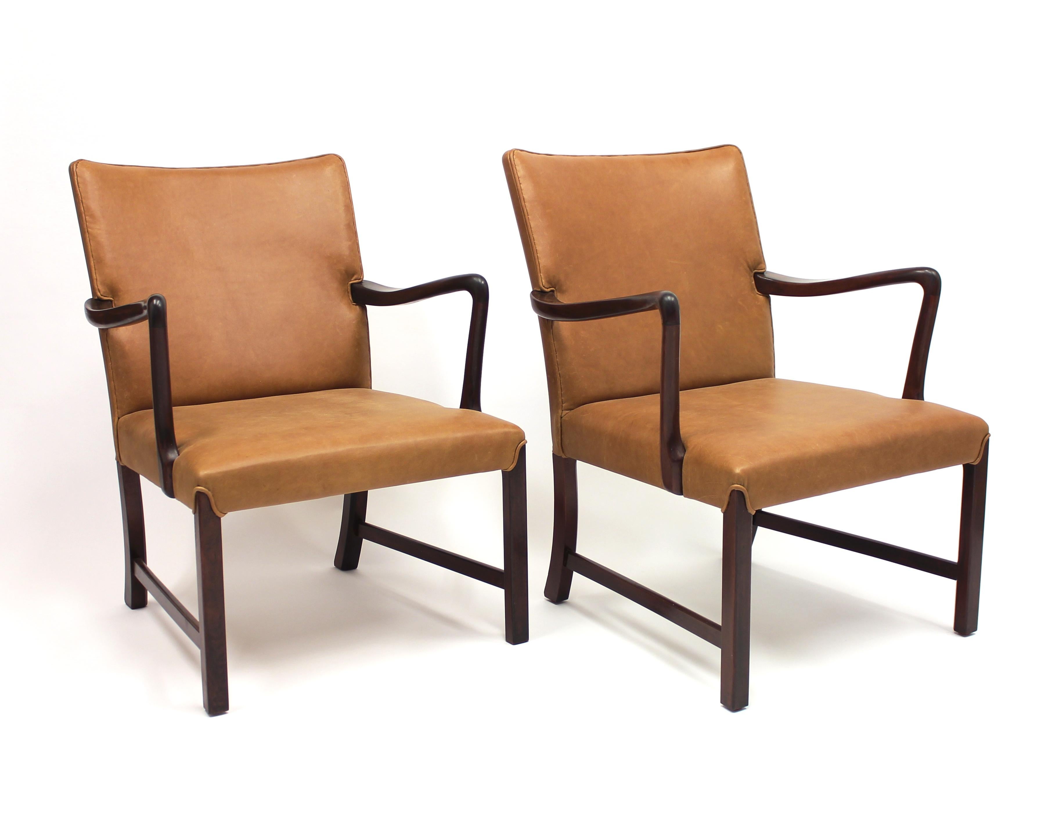 Scandinavian Modern Danish Model 1756 Easy Chairs, Ole Wanscher for Fritz Hansen, 1940s, Set of Two