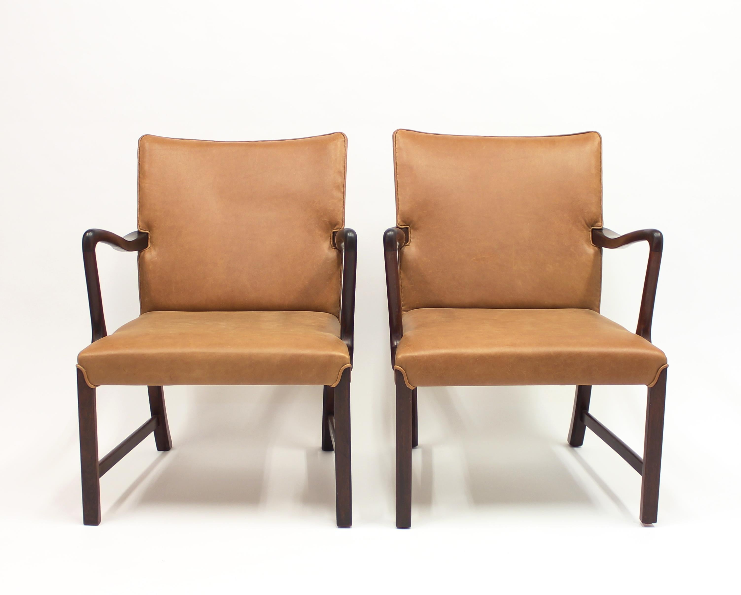 Mid-20th Century Danish Model 1756 Easy Chairs, Ole Wanscher for Fritz Hansen, 1940s, Set of Two