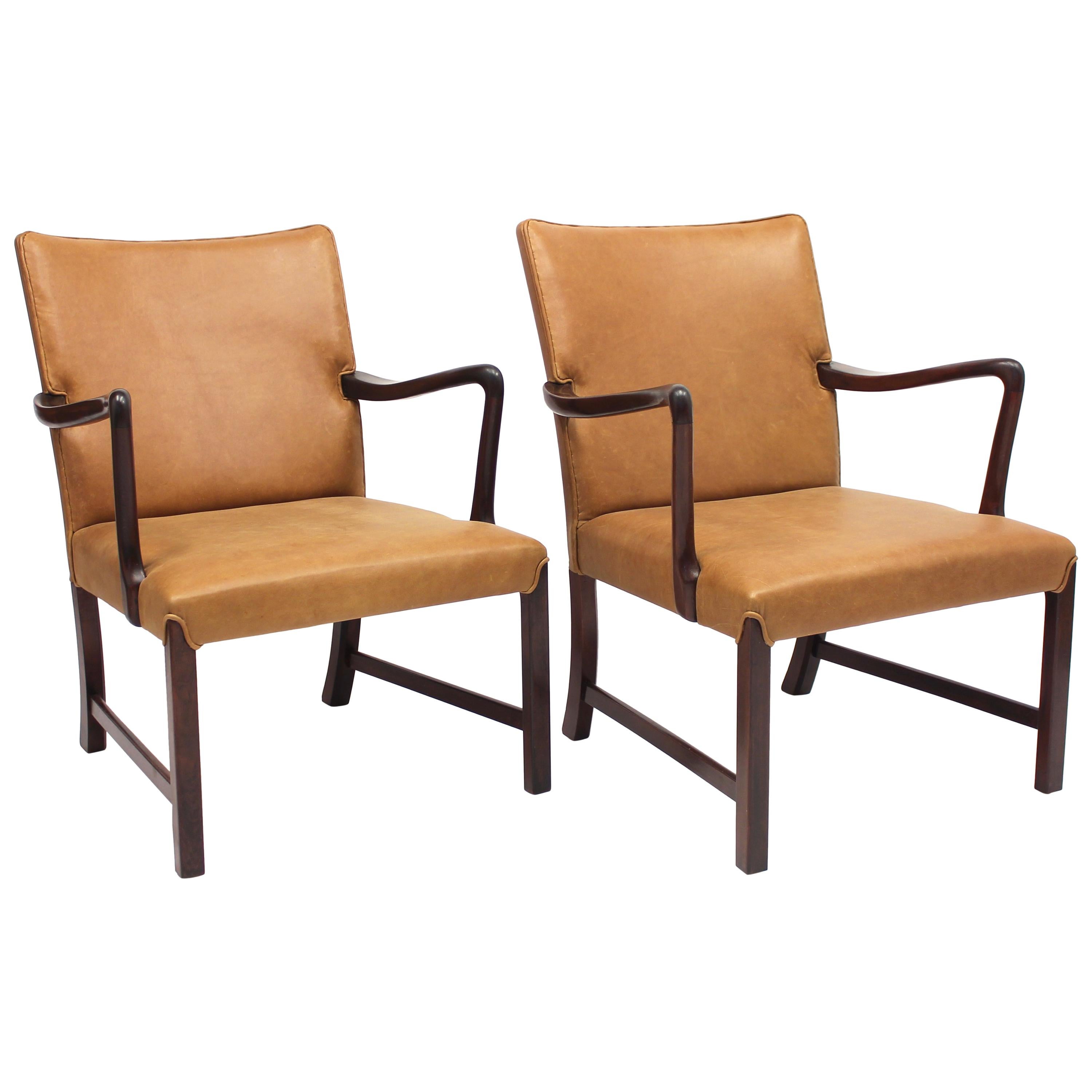 Danish Model 1756 Easy Chairs, Ole Wanscher for Fritz Hansen, 1940s, Set of Two