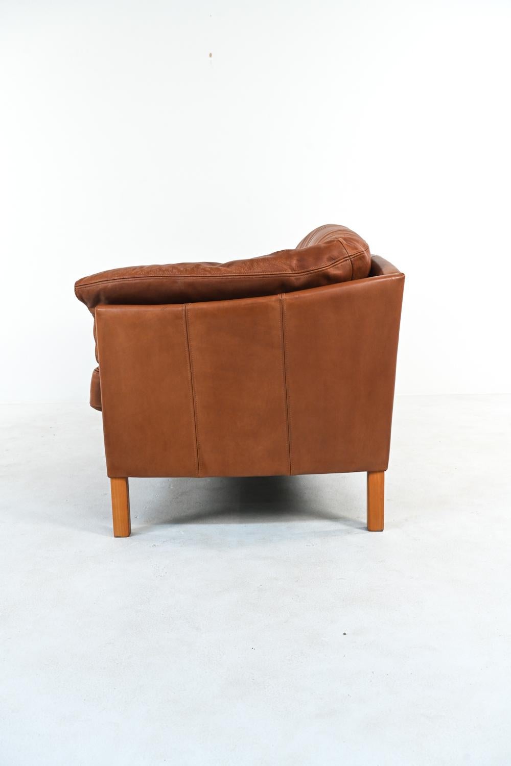 Danish Model 535 Sofa in Tan Leather by Mogens Hansen, C. 1970's 1
