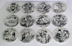 Platos decorativos de pared daneses modernos de 12 meses de Bjorn Wiinblad Nymolle Dinamarca