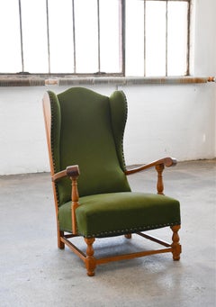 Danish Modern 1940s Wingback Lounge Chair With Wooden Wings