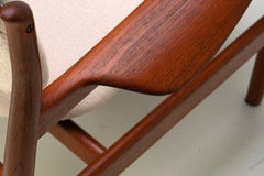 Danish Modern 1950 by Finn Juhl Lounge Chair Teak Wool Fabric Cream White