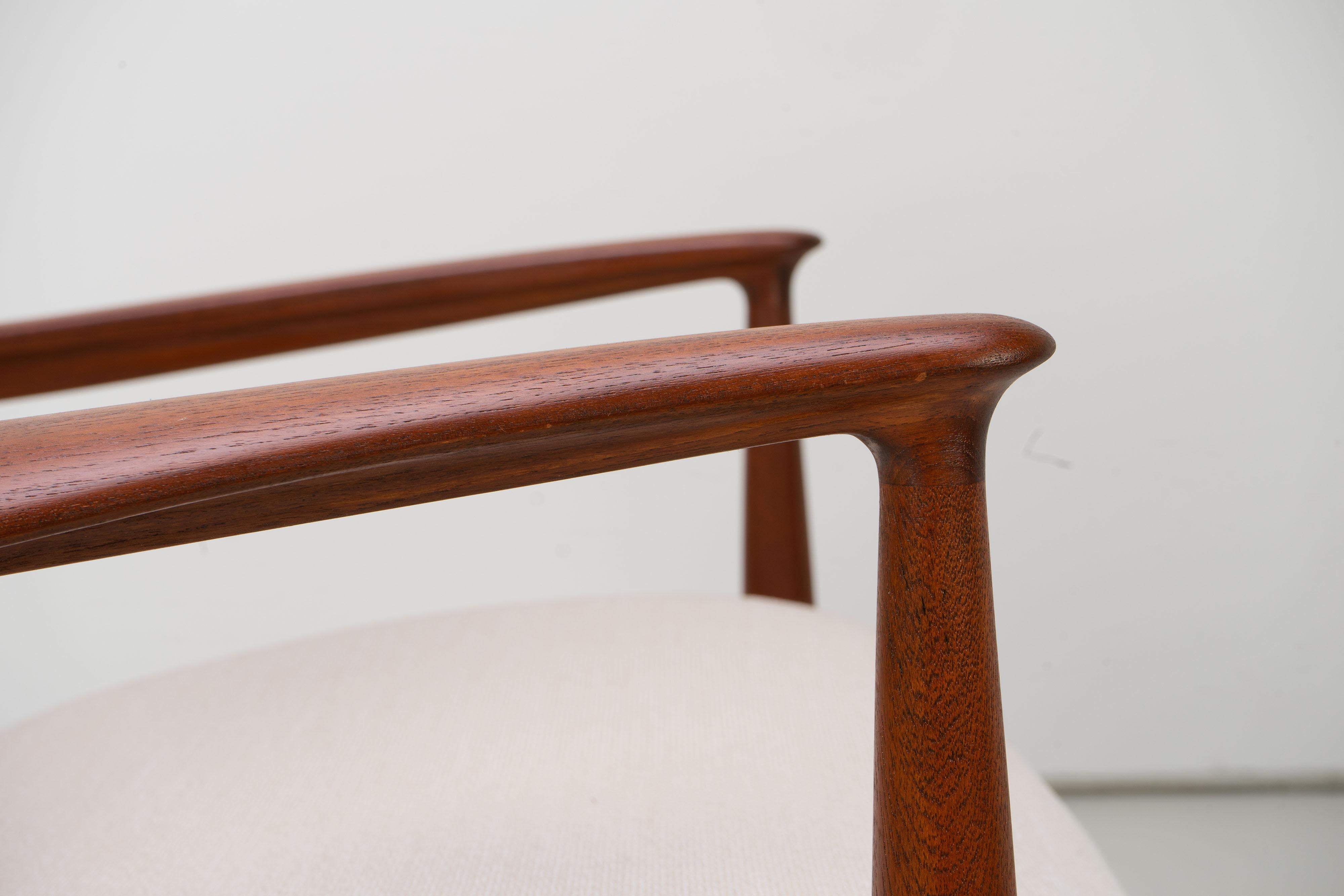 20th Century Danish Modern 1950 by Finn Juhl Lounge Chair Teak Wool Fabric Cream White For Sale