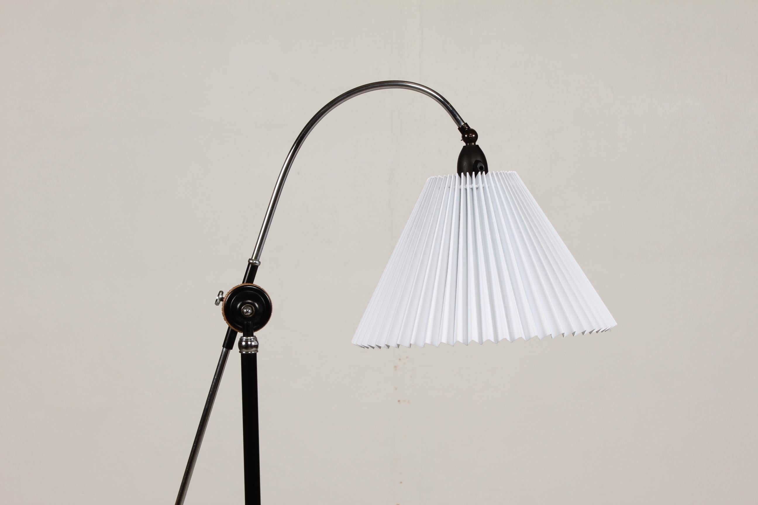 20th Century Danish Modern 1950s Adjustable Floor Lamp with Cast Iron Base and New Shade For Sale