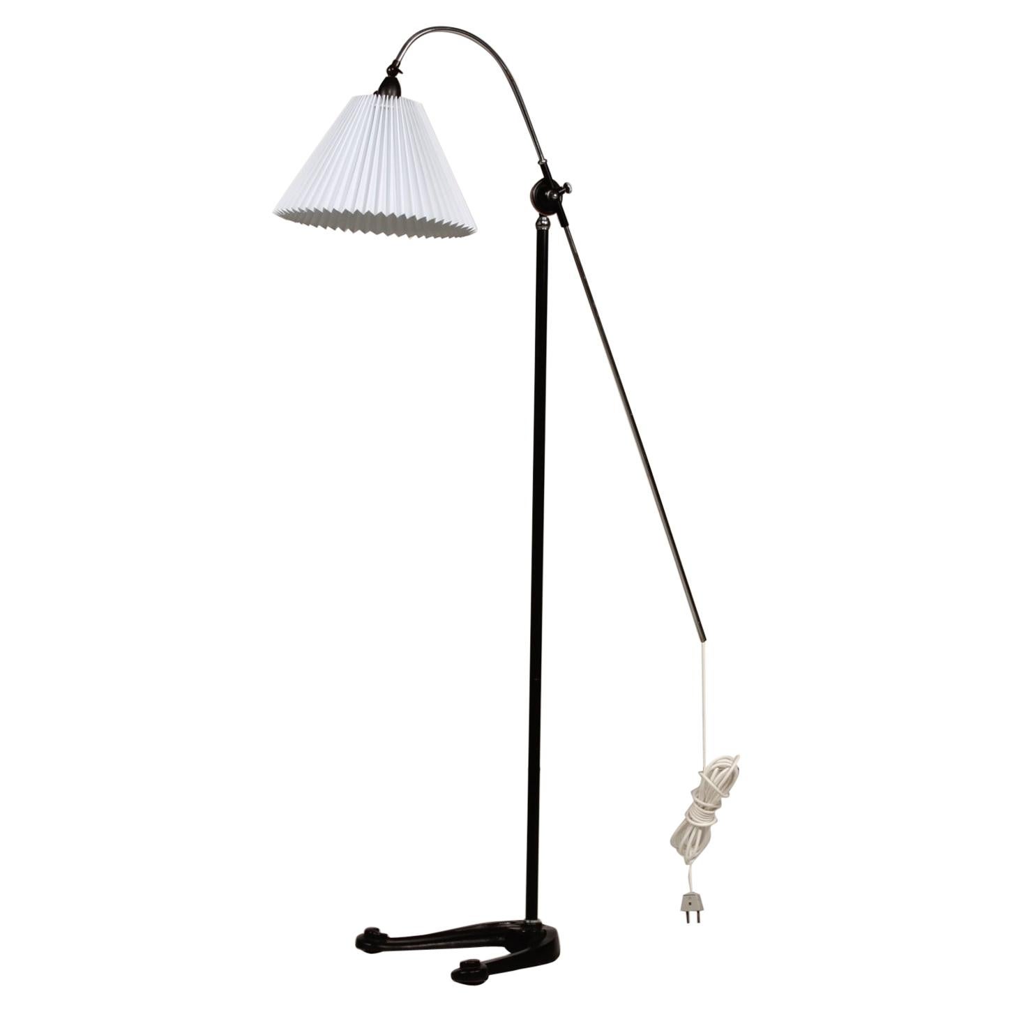Danish Modern 1950s Adjustable Floor Lamp with Cast Iron Base and New Shade For Sale