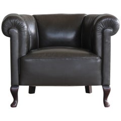 Danish Modern 1950s English Style Club Chair in Espresso Leather