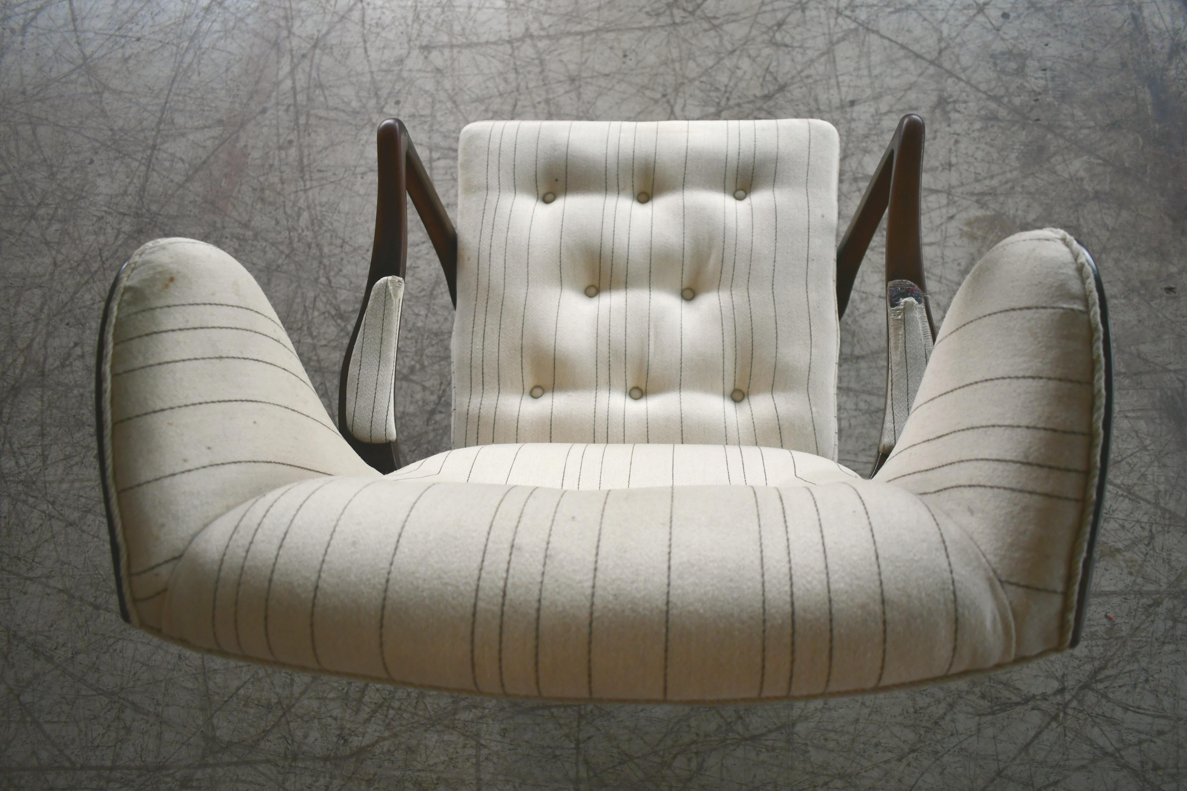 Danish Modern 1950s Highback Lounge Wing Chair Attributed to Fritz Hansen 5