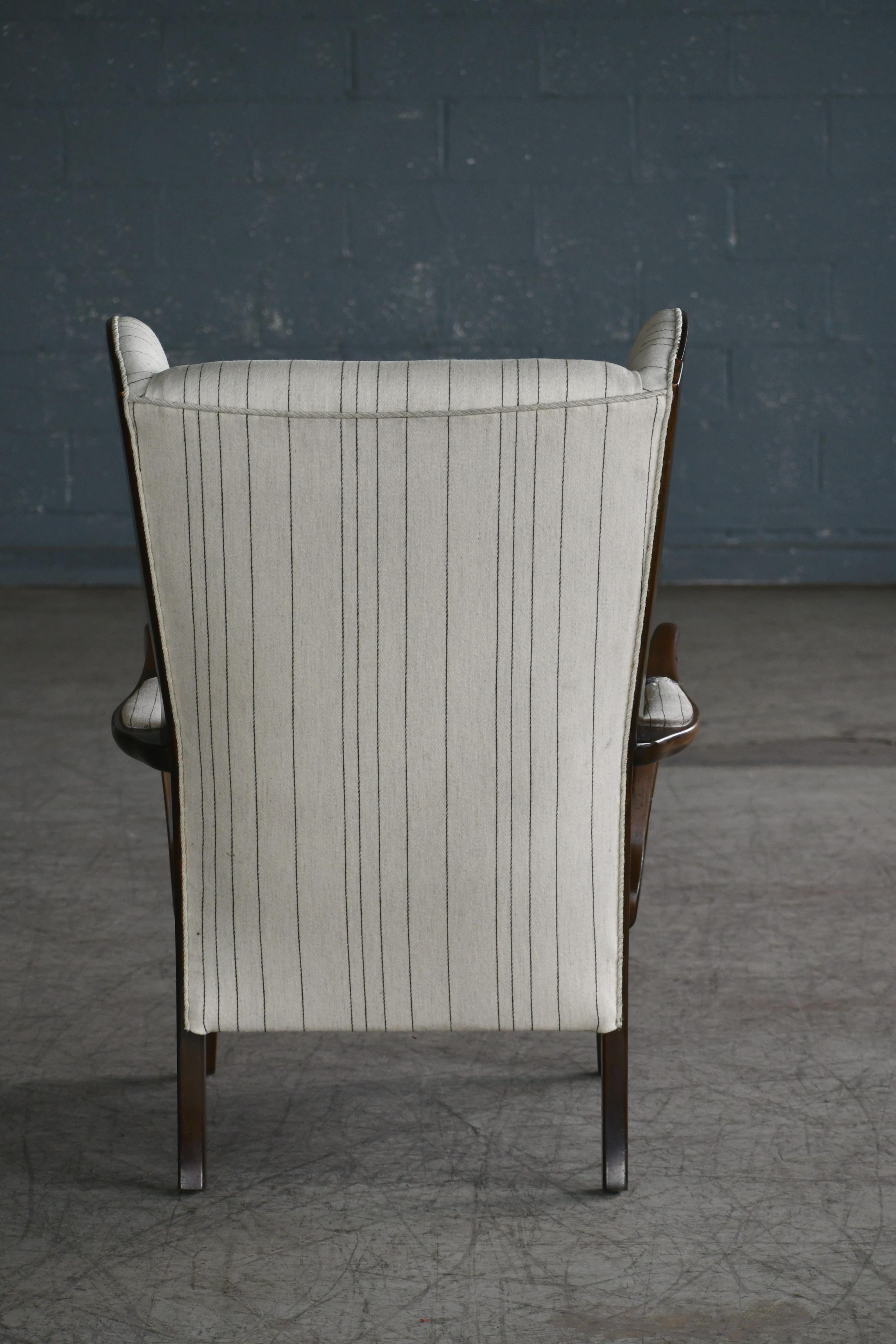 Danish Modern 1950s Highback Lounge Wing Chair Attributed to Fritz Hansen 7