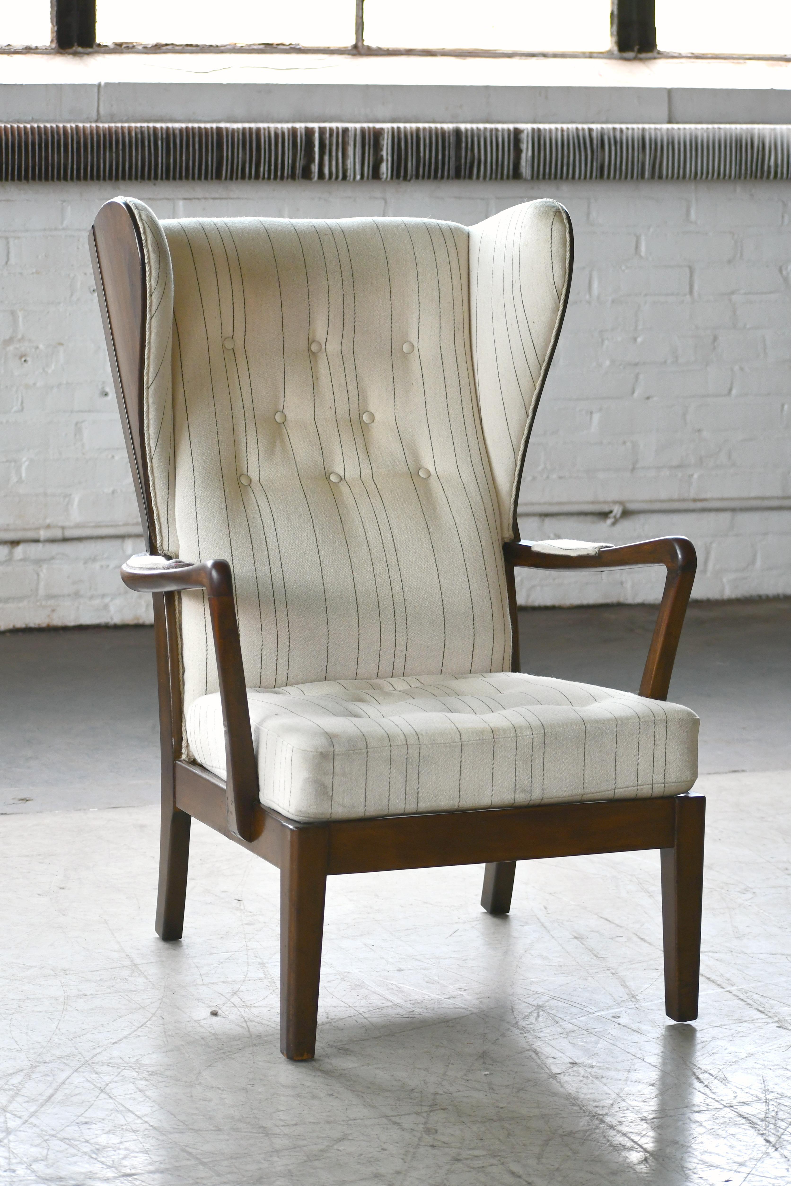 Danish Modern 1950s Highback Lounge Wing Chair Attributed to Fritz Hansen 8