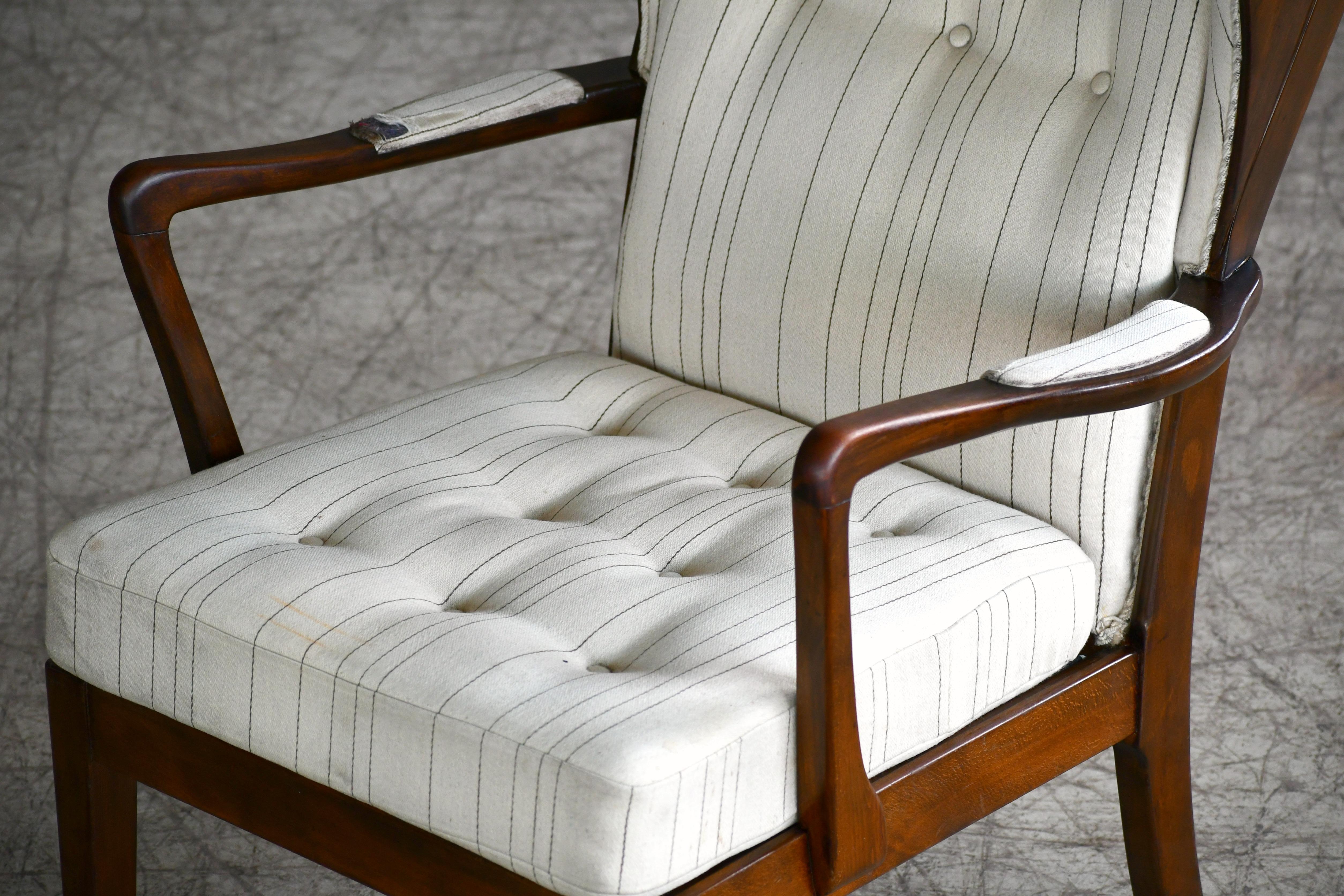 Mohair Danish Modern 1950s Highback Lounge Wing Chair Attributed to Fritz Hansen