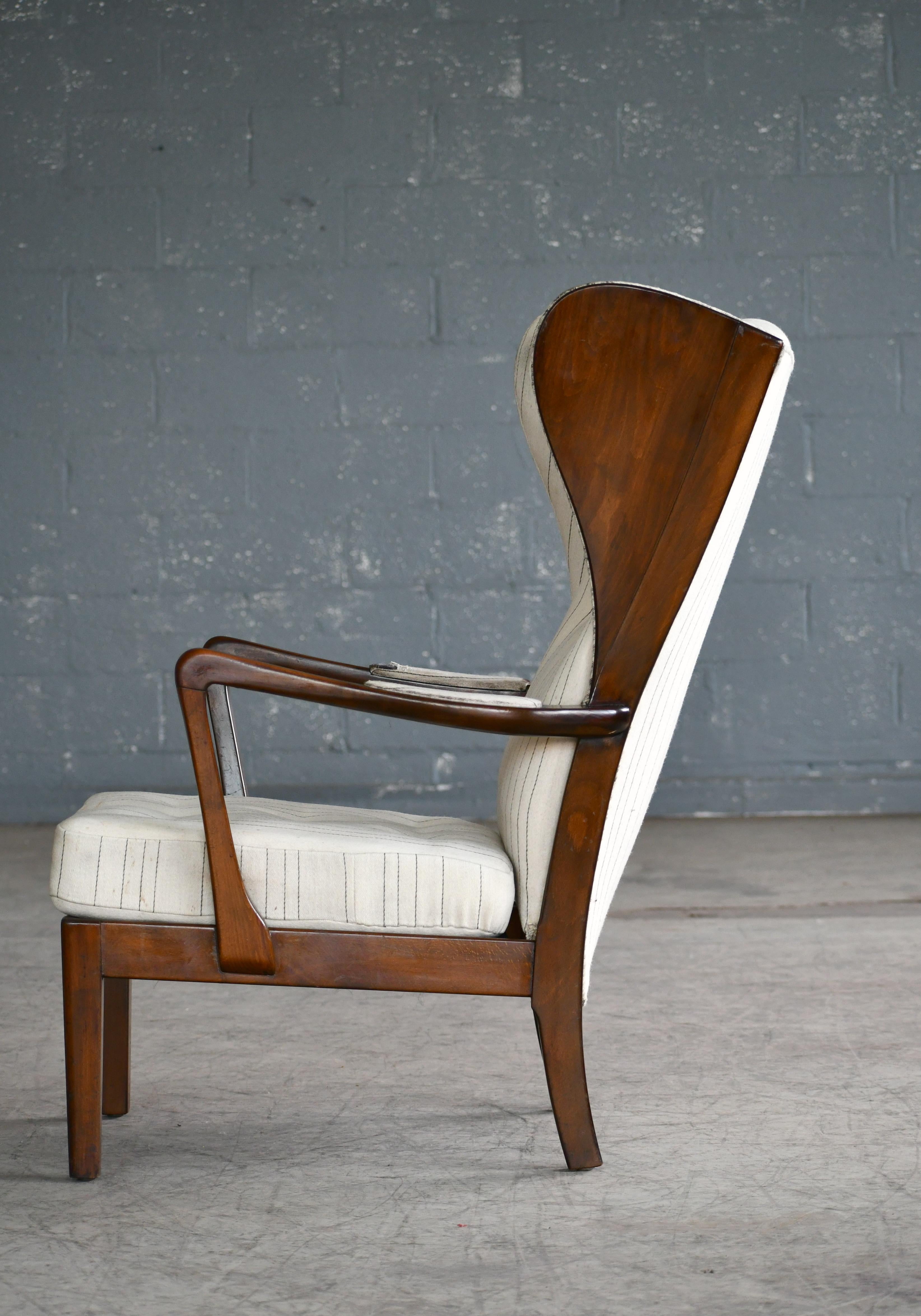 Danish Modern 1950s Highback Lounge Wing Chair Attributed to Fritz Hansen 2