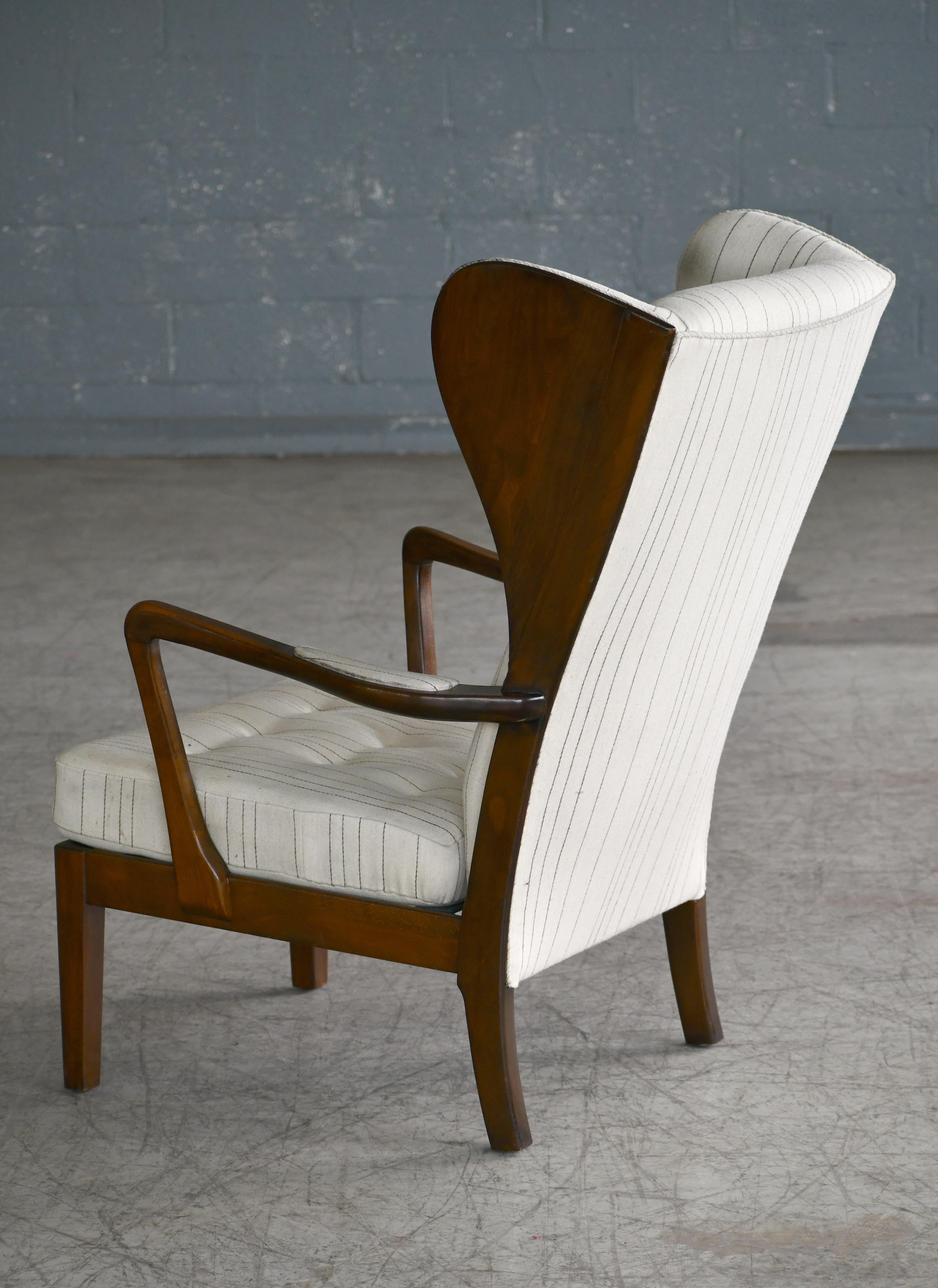 Danish Modern 1950s Highback Lounge Wing Chair Attributed to Fritz Hansen 3