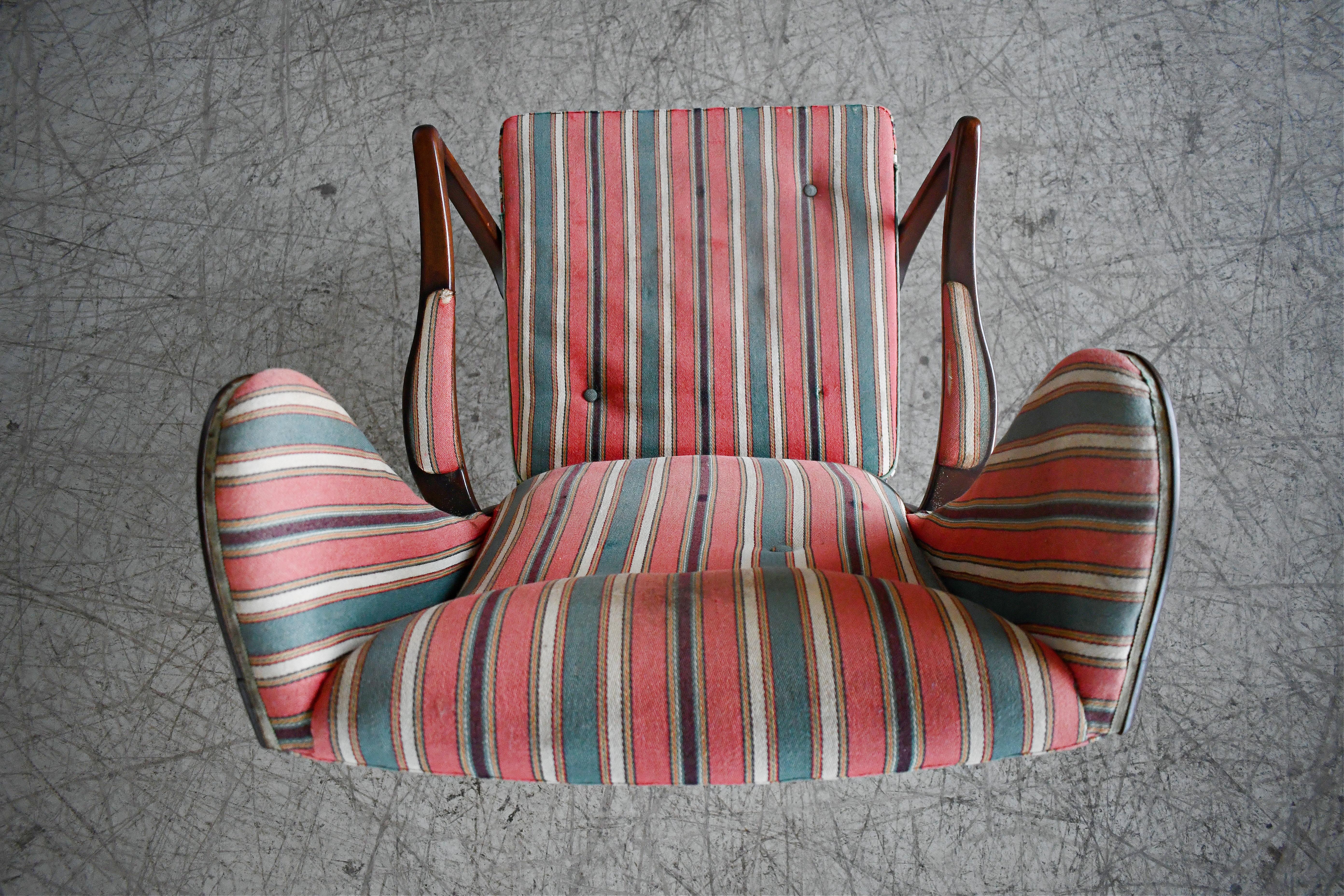 Danish Modern 1950s Highback Lounge Wing Chair Attributed to Fritz Hansen 2