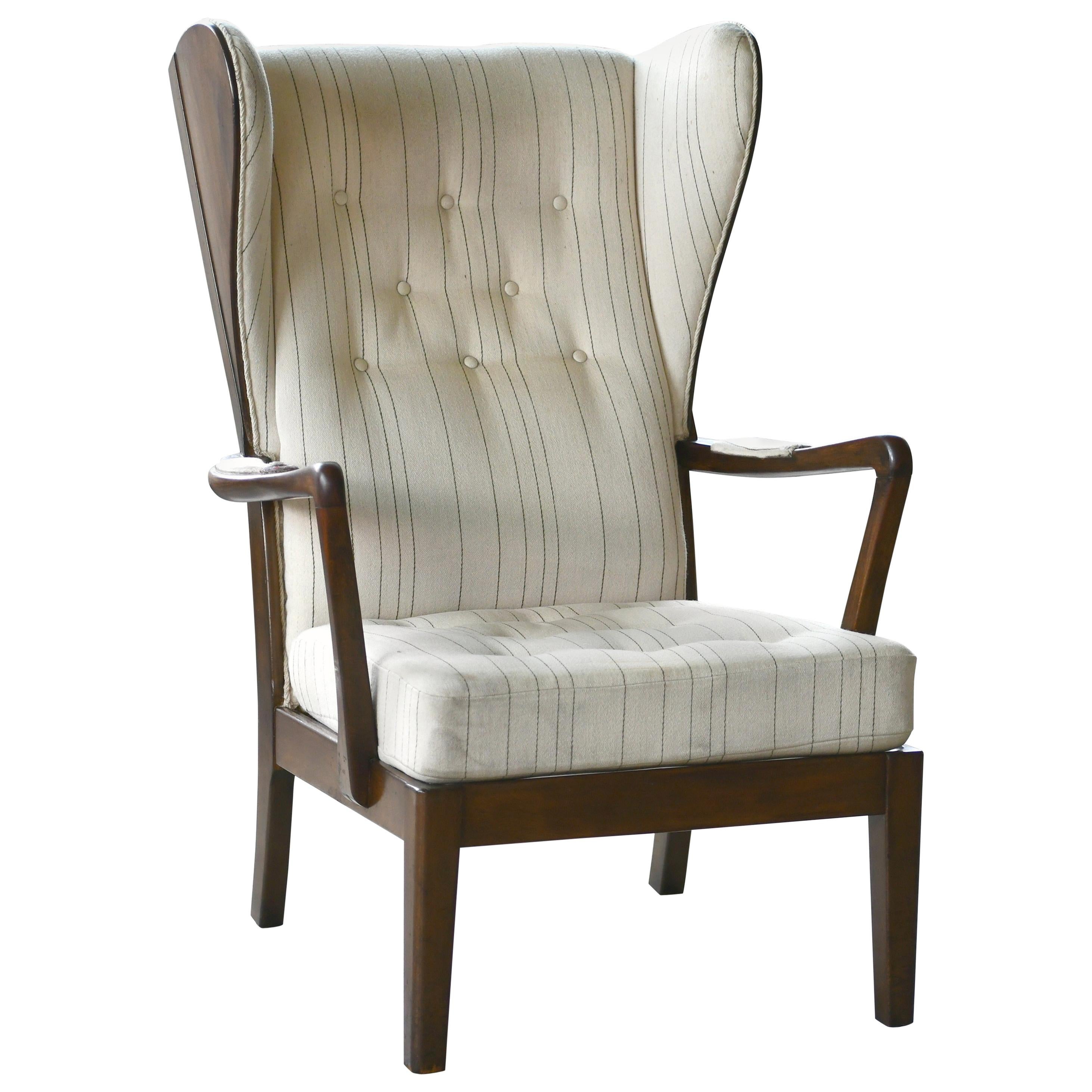 Danish Modern 1950s Highback Lounge Wing Chair Attributed to Fritz Hansen