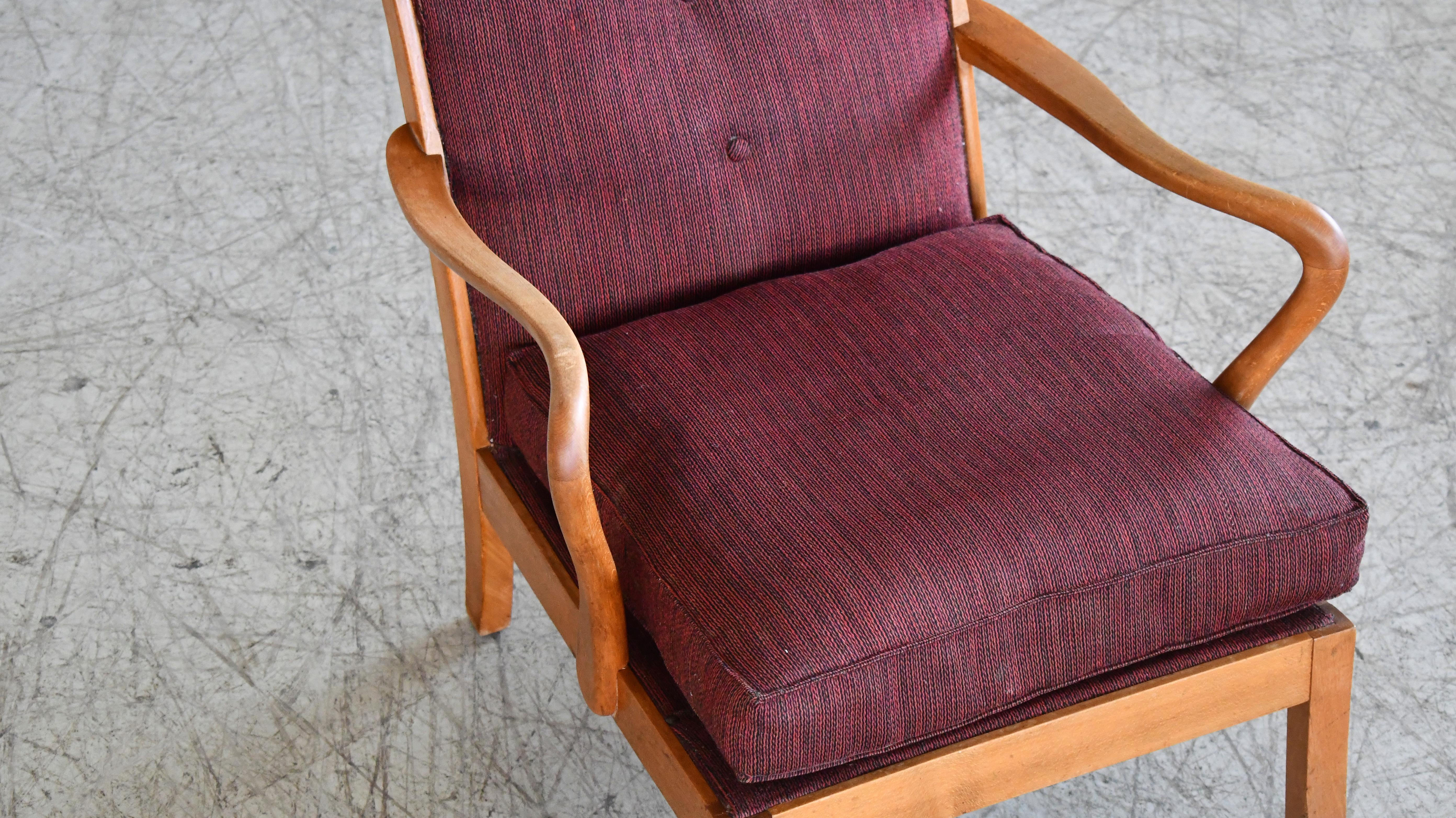 Danish Modern 1950s Highback Lounge Wing Chair With Wooden Wings For Sale 3