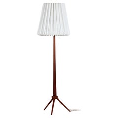 Danish Modern 1950s Tripood Floor Lamp of Teak with Robert Kasal Le Klint Shade