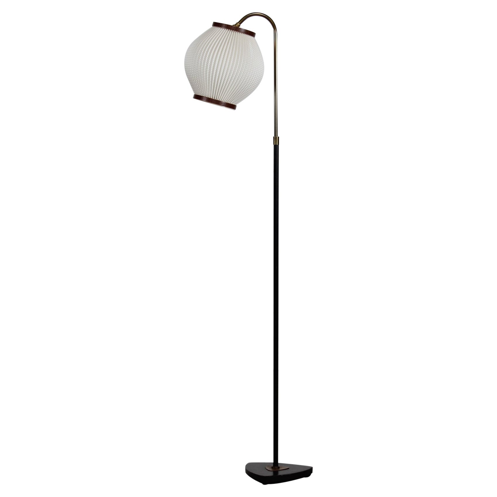 Danish Modern 1960s Floor Lamp of Brass and Metal with Lars Eiler Schiøler Shade