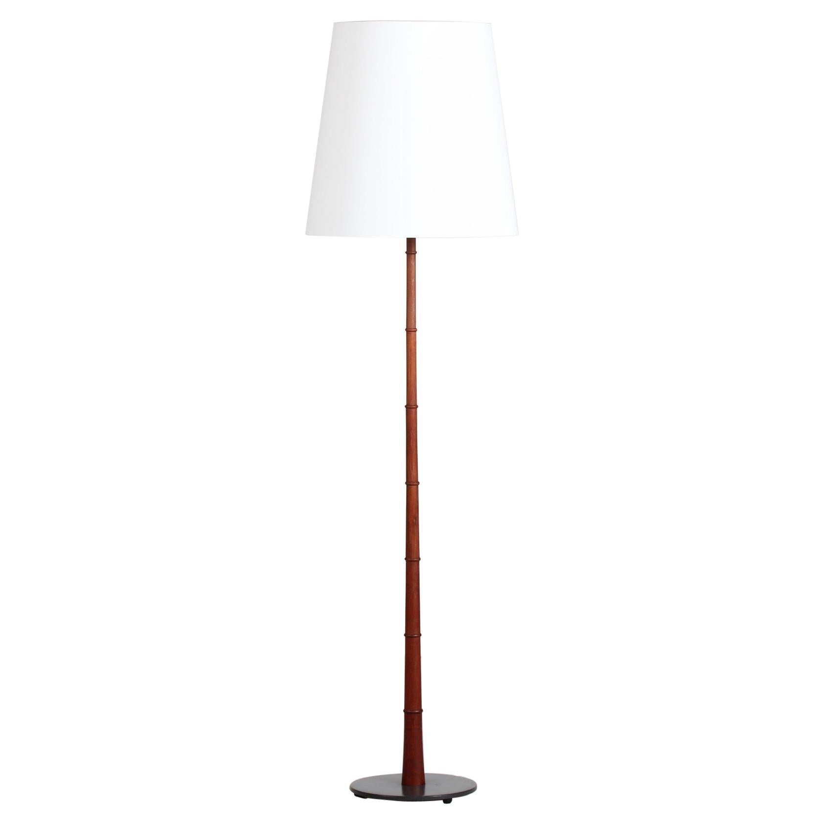 Danish Modern 1960s Floor Lamp of Teak with Black Metal Foot and New Shade For Sale