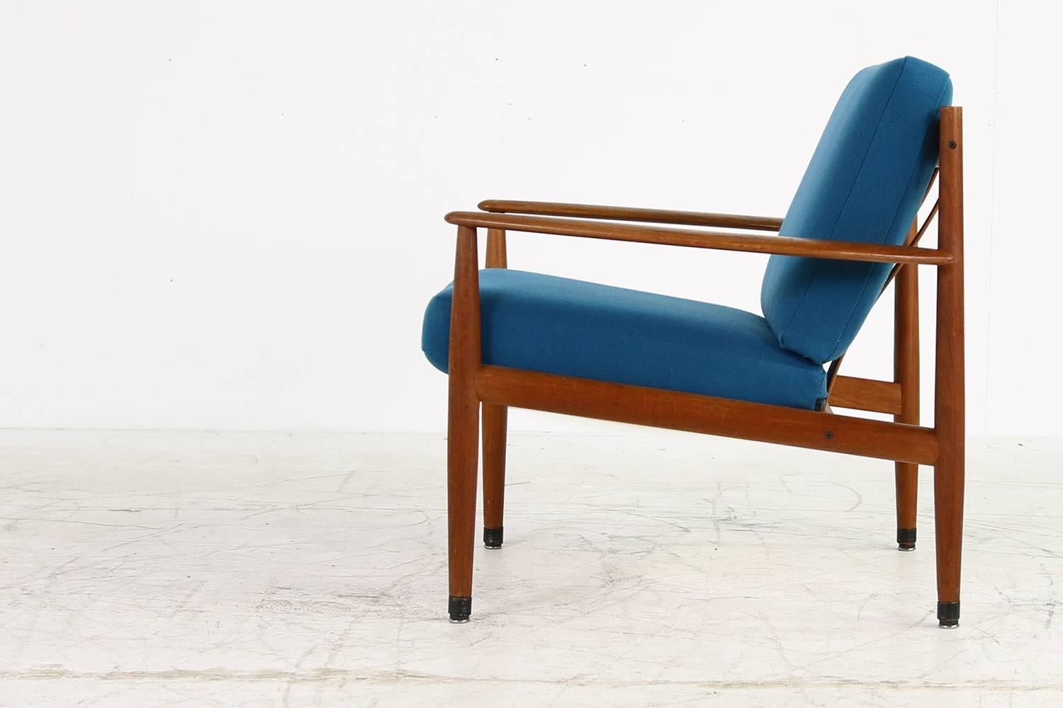 Danish Modern, 1960s Grete Jalk Teak Easy Chair by France & Son Denmark, Petrol In Excellent Condition In Hamminkeln, DE