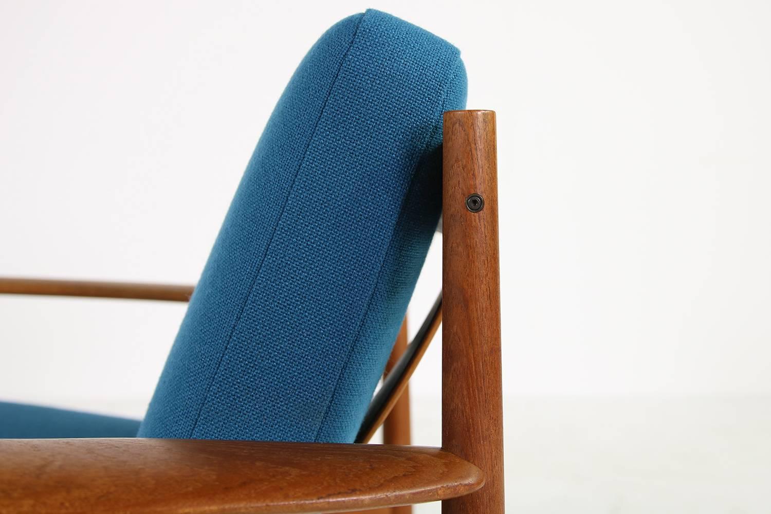 Fabric Danish Modern, 1960s Grete Jalk Teak Easy Chair by France & Son Denmark, Petrol