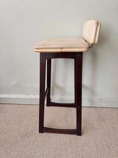 Danish Modern 1960s Low Back Bar Stool in Dark Stained Beech with Vinyl Seat