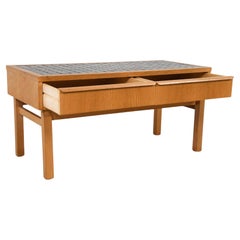 Danish Modern 2 Schublade Eiche kleine Keramikfliese oben Couchtisch