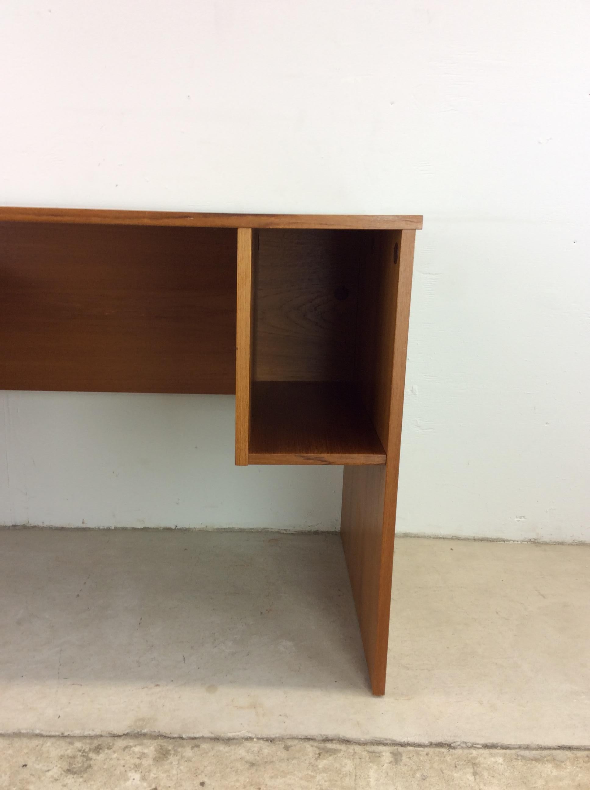 Veneer Danish Modern 2 Drawer Writing Desk with Finished Back For Sale