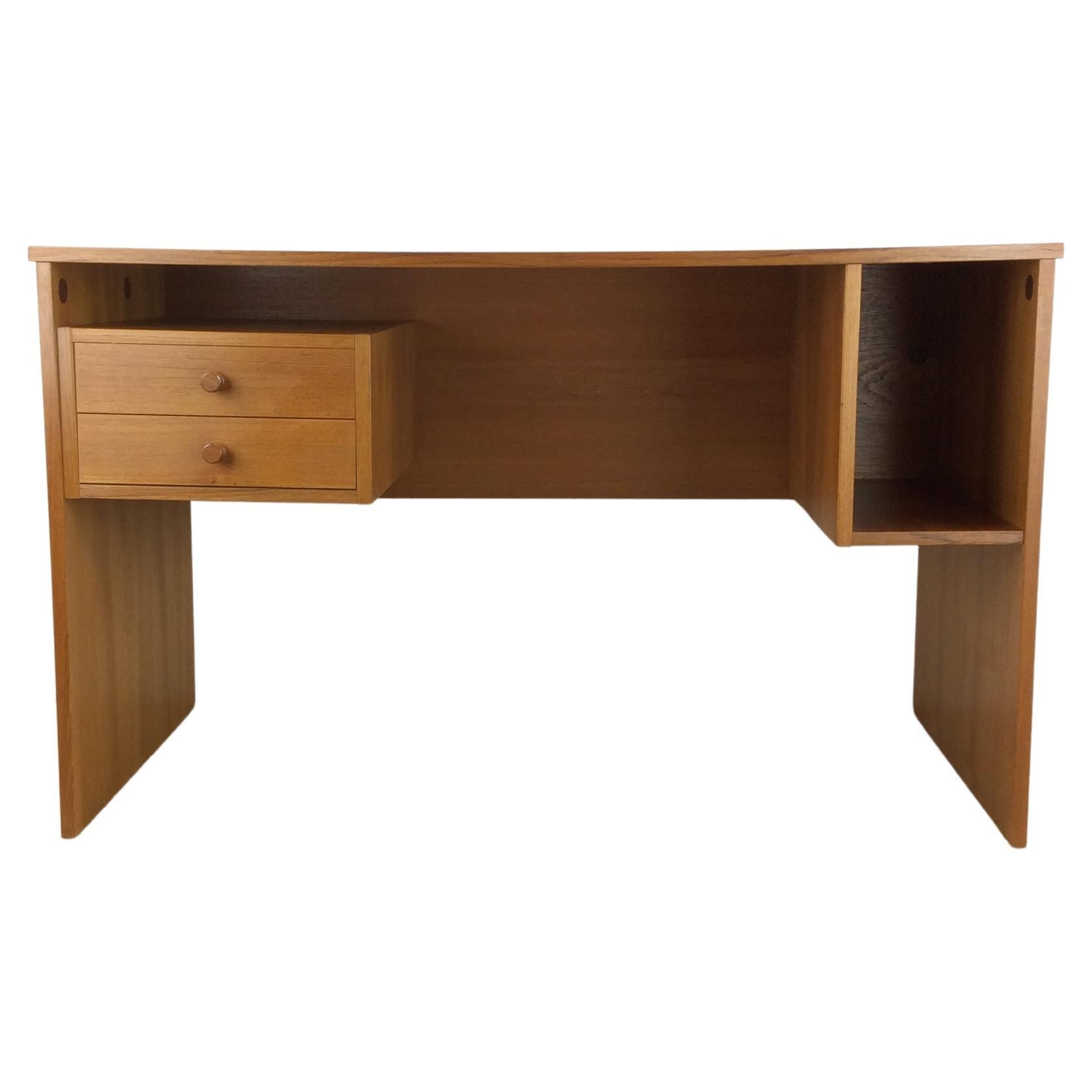 Danish Modern 2 Drawer Writing Desk with Finished Back For Sale