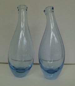 Danish Modern 2-Light Blue Beak Vases by Per Lutken for Holmegaard, Denmark 1960