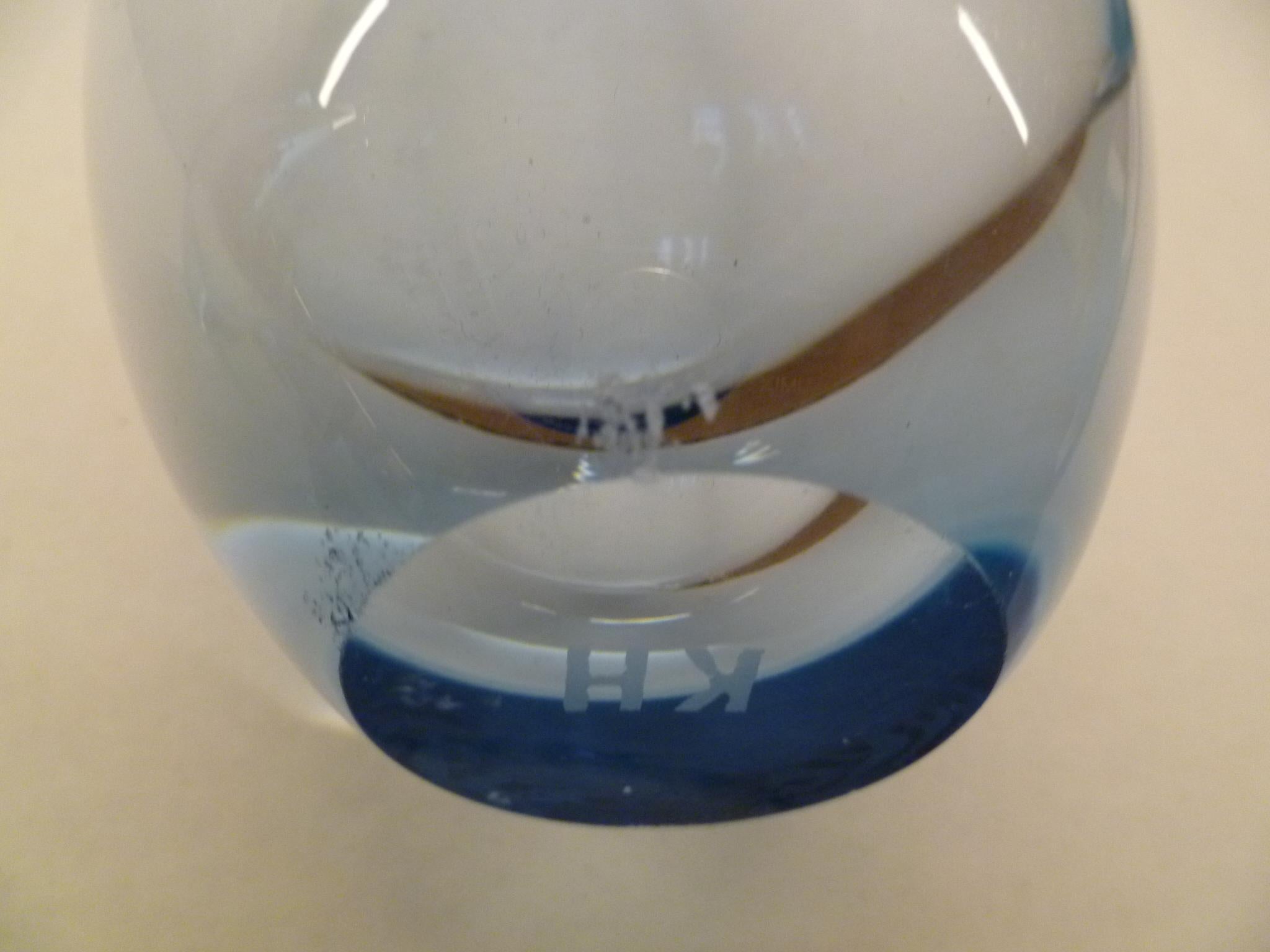 Blown Glass Danish Modern 2-Light Blue Beak Vases by Per Lutken for Holmegaard, Denmark 1960 For Sale