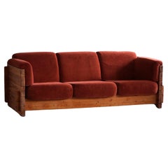 Danish Modern, 3-Seater Sofa in Pomeranian Pine & Velvet, By Christian IV, 1970s