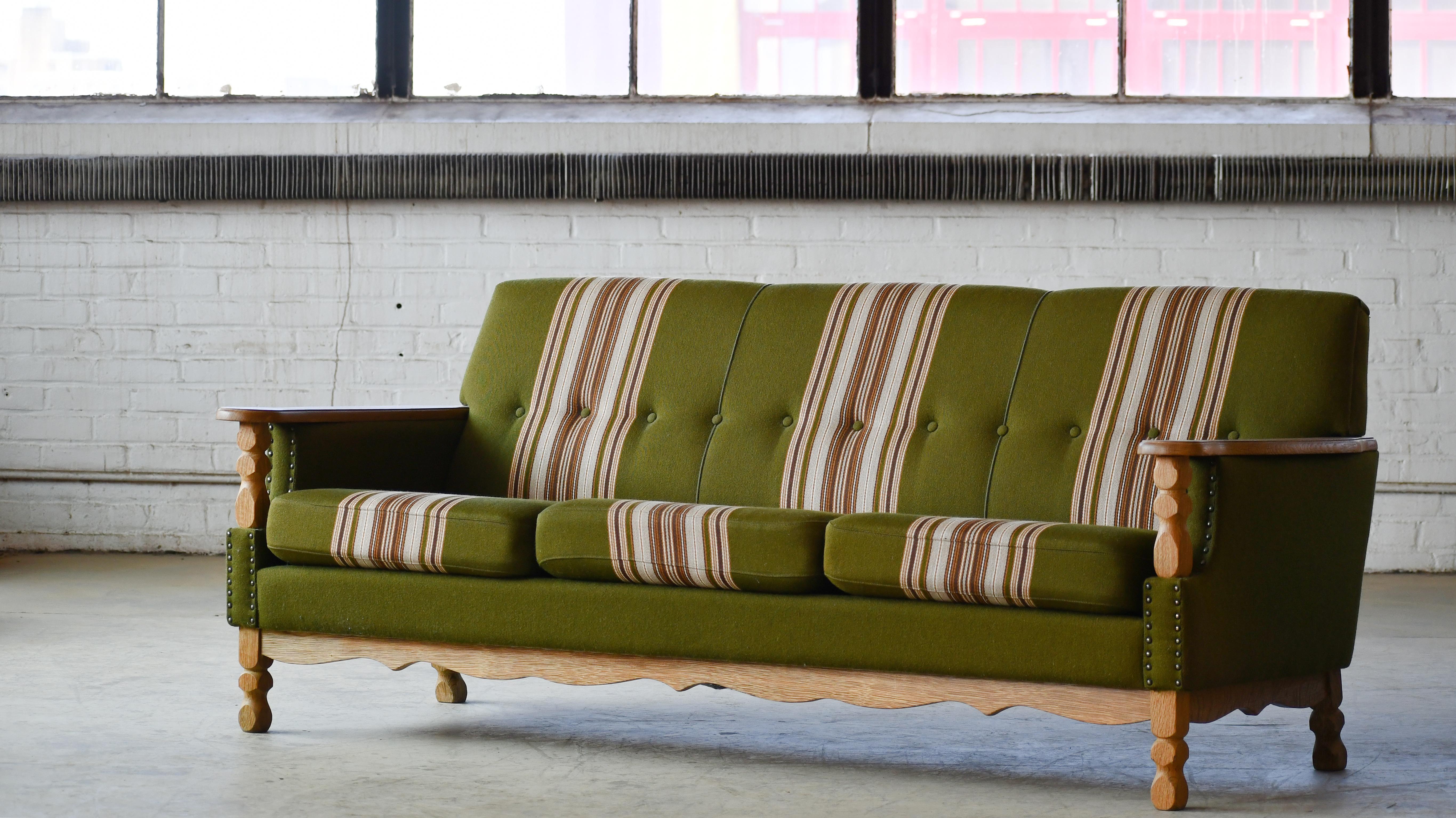 Danish Modern 3-Seater Sofa in Solid Oak attributed to Henry Kjærnulf, 1960s For Sale 5