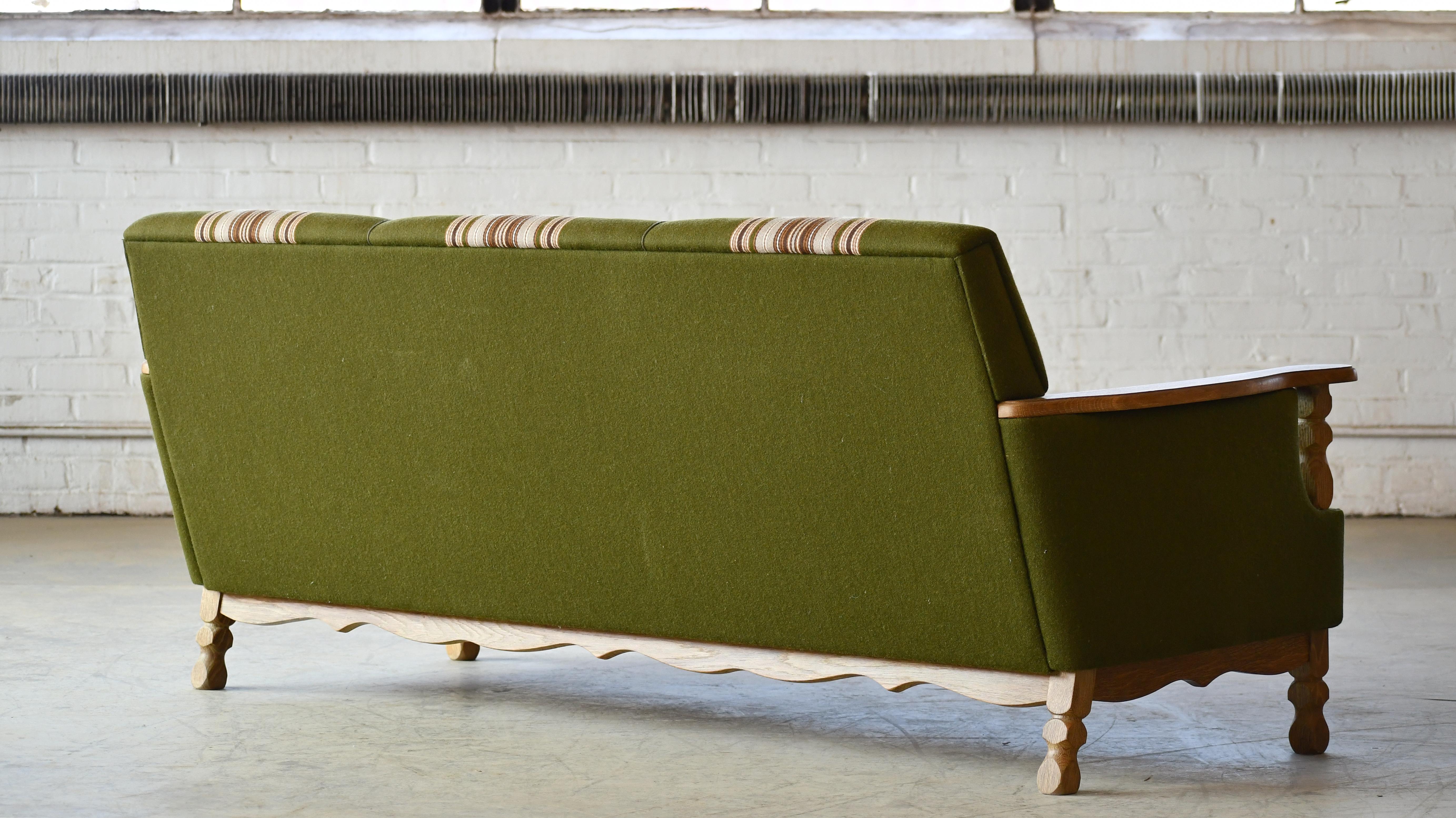 Danish Modern 3-Seater Sofa in Solid Oak attributed to Henry Kjærnulf, 1960s For Sale 6