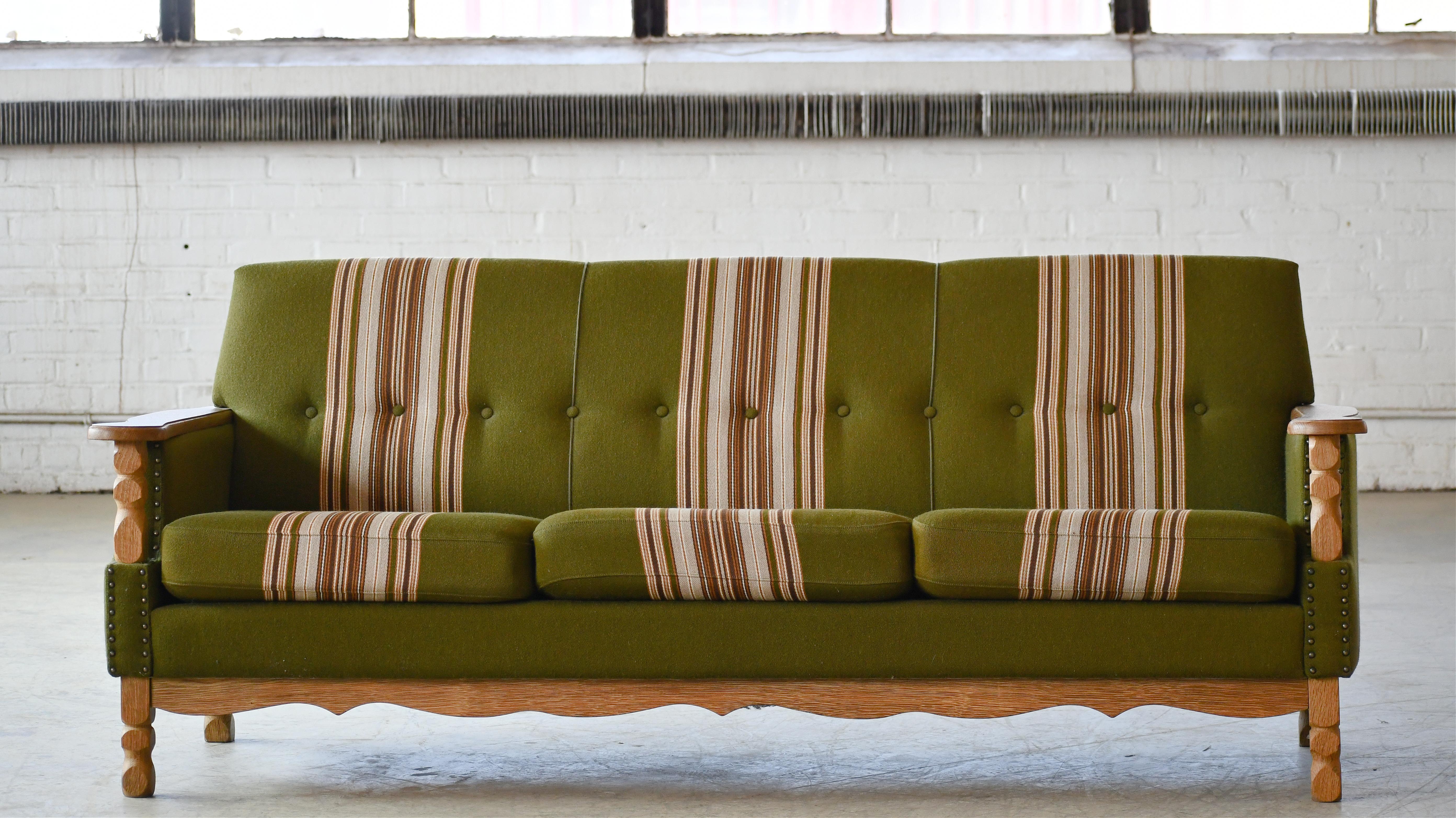 Scandinavian Modern Danish Modern 3-Seater Sofa in Solid Oak attributed to Henry Kjærnulf, 1960s For Sale