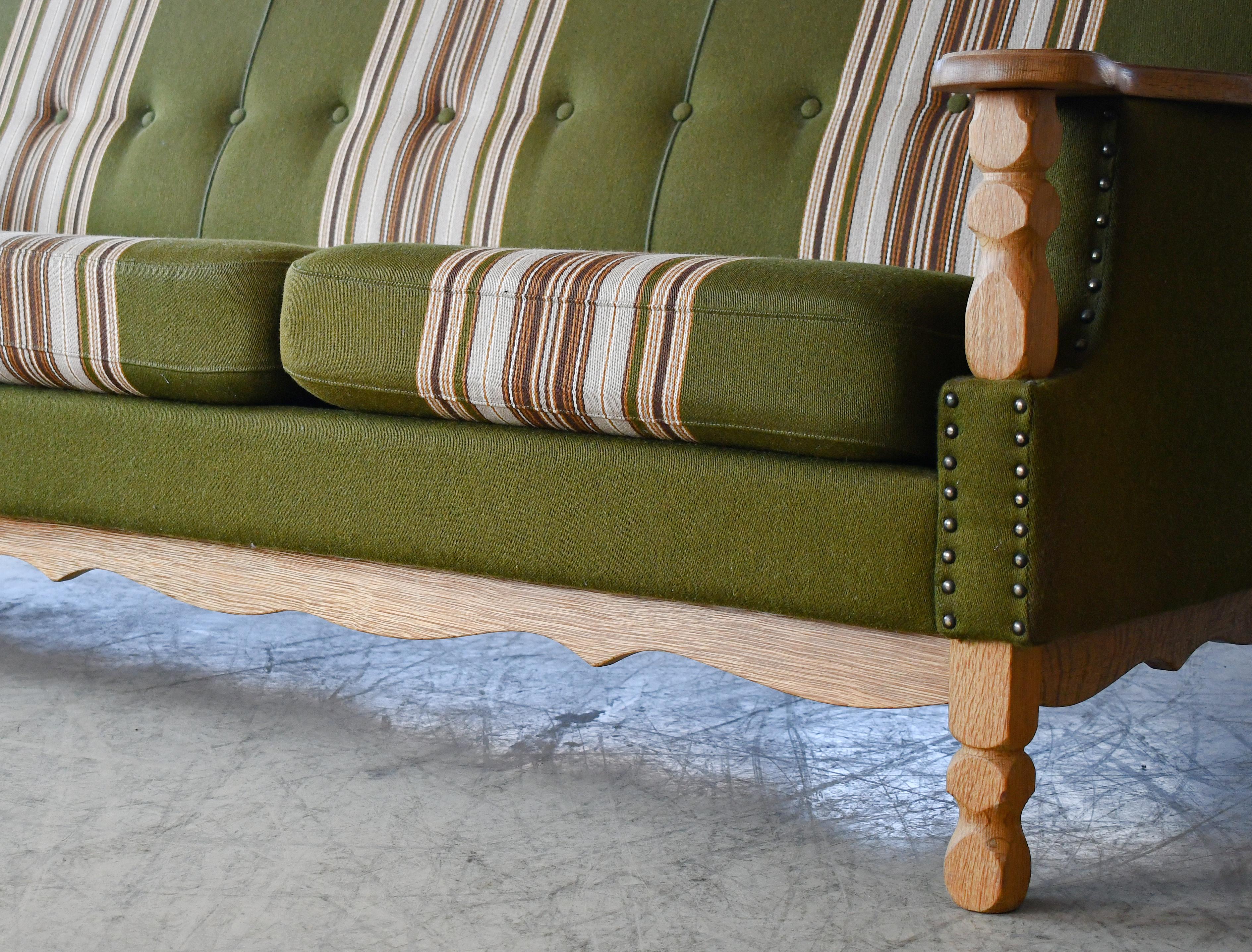 Danish Modern 3-Seater Sofa in Solid Oak attributed to Henry Kjærnulf, 1960s For Sale 2