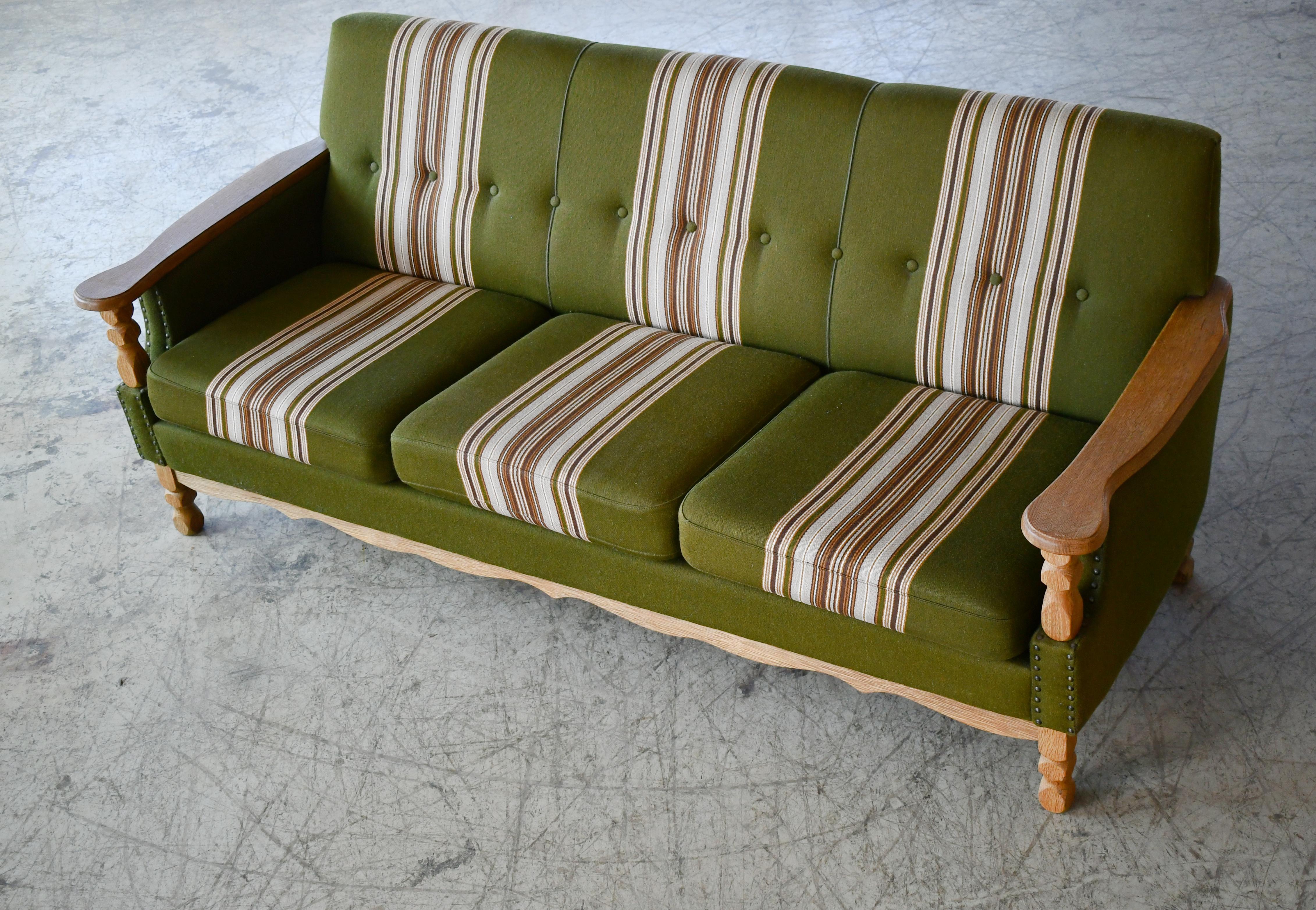 Danish Modern 3-Seater Sofa in Solid Oak attributed to Henry Kjærnulf, 1960s For Sale 3