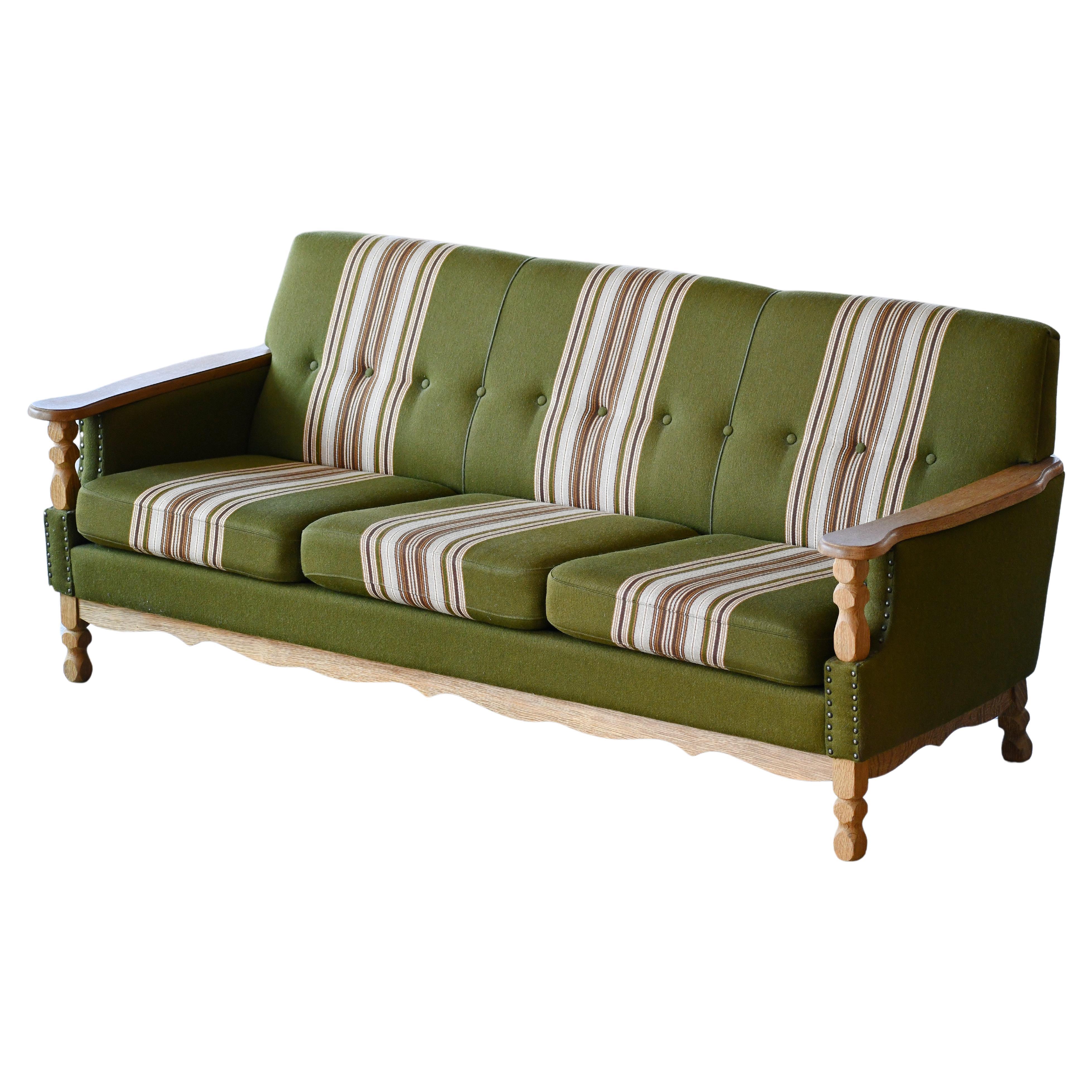 Danish Modern 3-Seater Sofa in Solid Oak attributed to Henry Kjærnulf, 1960s For Sale