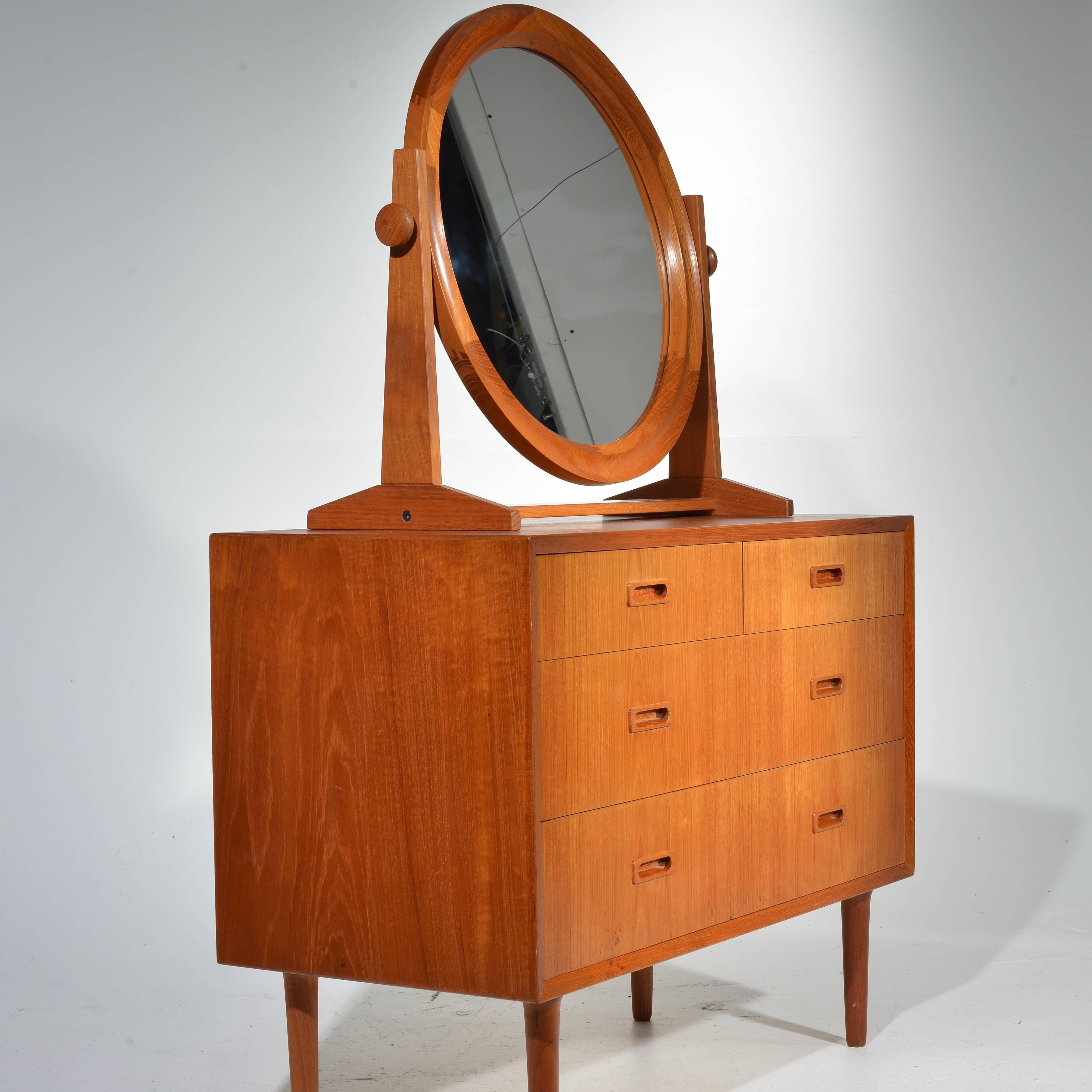 Teak Danish Modern Four-Drawer Cabinet Vanity