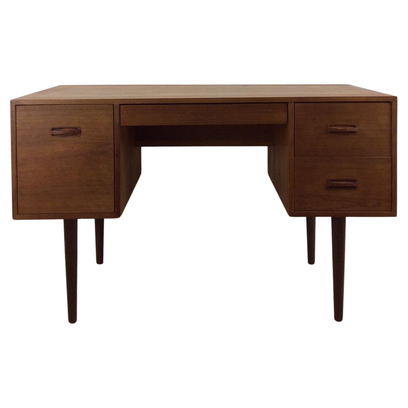 Danish Modern 4 Drawer Writing Desk with Tapered Legs For Sale