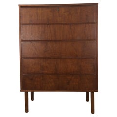 Vintage Danish Modern 5 Drawer Highboy Dresser with Lock & Key